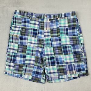 LL Bean Indian Madras Plaid Shorts 18W Patchwork Bermuda Favorite Fit Periwinkle